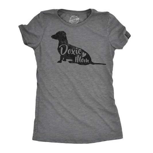 Womens Doxie Mom T Shirt Wiener Dog Lover Gift Funny Daschund Tee Funny Womens T Shirts Cute Slimming Top Comfortable Soft Womenswear Mother's Day Tops for Women Funny Dog Top Women's Novelty Tees Dark Grey