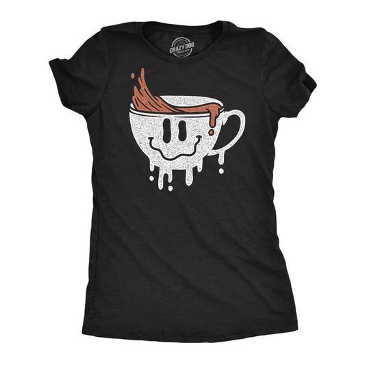 Womens Dripping Coffee Smile Funny T Shirts Caffeine Graphic Tee for Ladies Funny Womens T Shirts Cute Slimming Top Comfortable Soft Womenswear Funny Coffee Top Women's Novelty Tees Black -