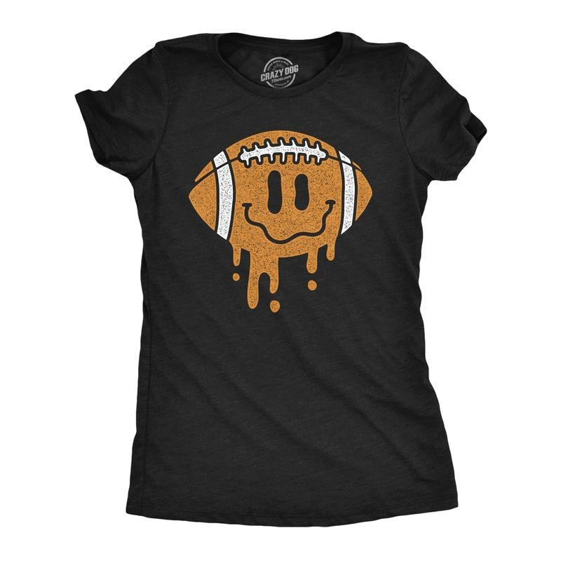 Womens Dripping Football Smile Funny T Shirts Sports Graphic Tee For Ladies Funny Womens T Shirts Cute Slimming Top Comfortable Soft Womenswear Funny Football Top Women's Novelty Tees Black -