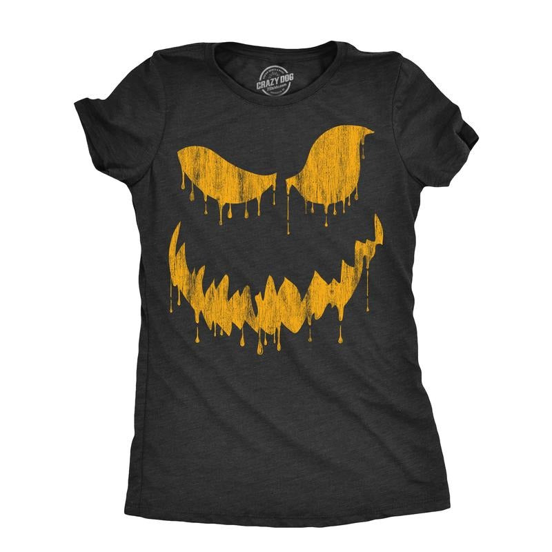 Womens Drippy Dan Pumpkin T Shirt Funny Halloween Jack O Lantern Creepy Smile Tee For Ladies Funny Womens T Shirts Cute Slimming Top Comfortable Soft Womenswear Halloween Tops for Women Women's Black - XL