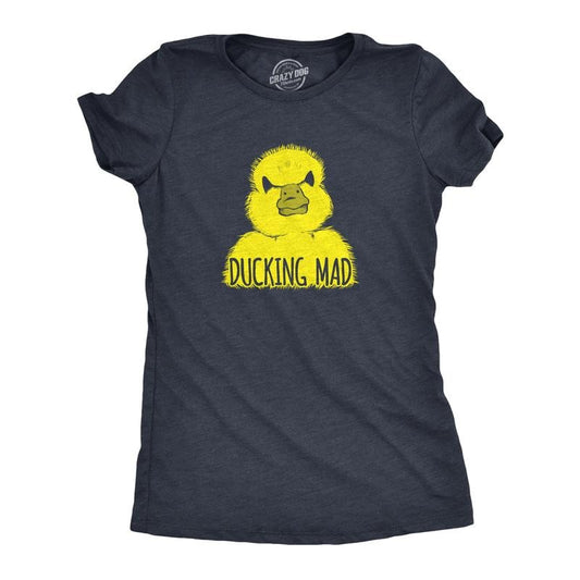 Womens Ducking Mad T Shirt Funny Angry Yellow Duck Tee for Ladies Funny Womens T Shirts Cute Slimming Top Comfortable Soft Womenswear Funny Animal Top Women's Novelty Tees Navy -