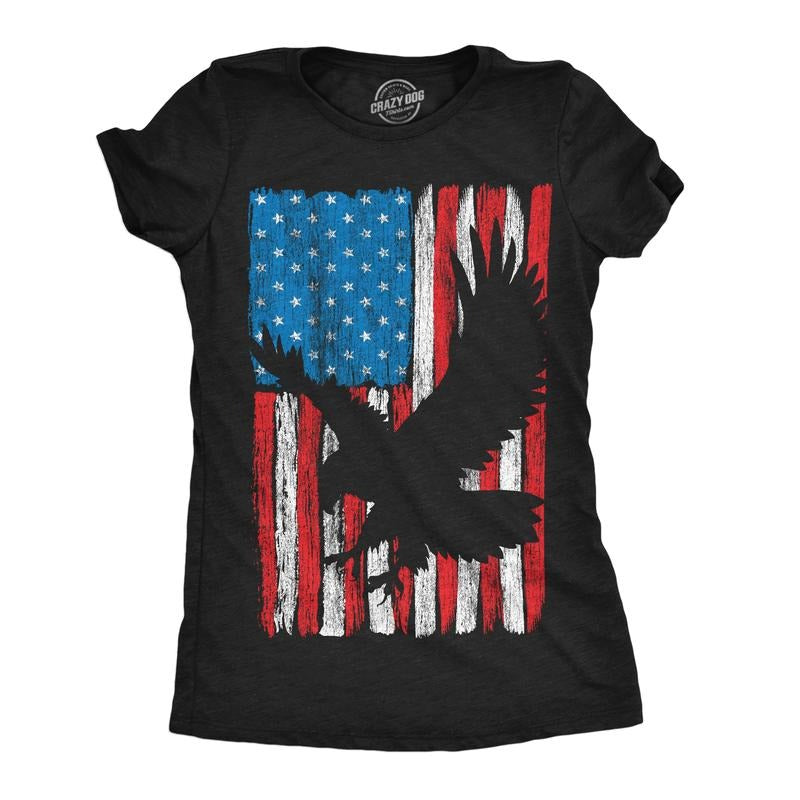 Womens Eagle In Flag Awesome T Shirt Fourth Of July Graphic Tee for Ladies Funny Womens T Shirts Cute Slimming Top Comfortable Soft Womenswear Patriotic Tops for Women Women's Novelty Tees Black -