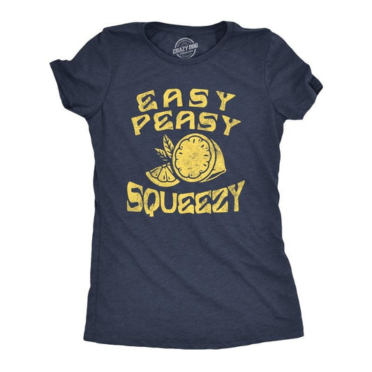 Womens Easy Peasy Lemon Squeezy T Shirt Funny Relaxed Lemons Saying Joke Tee for Ladies Funny Womens T Shirts Cute Slimming Top Navy -