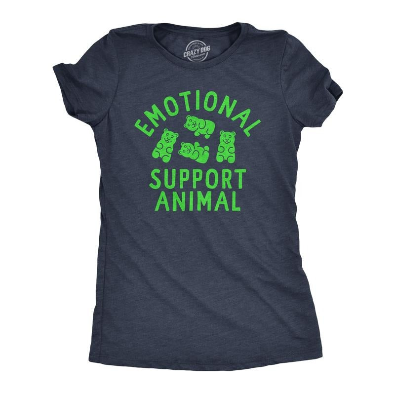 Womens Emotional Support Animal T Shirt Funny Mental Health Gummy Bear Candy Joke Tee For Ladies Funny Womens T Shirts Cute Slimming Top Comfortable Soft Womenswear Funny Sarcastic T Shirt Women's Navy -
