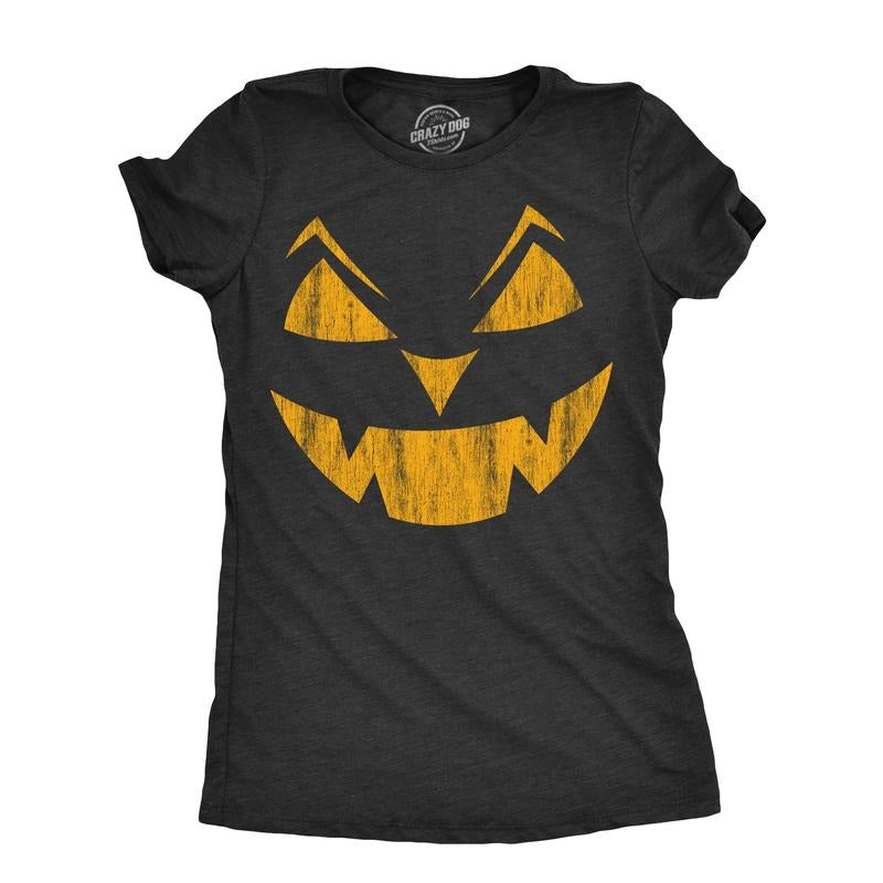 Womens Eyebrows Earl Pumpkin T Shirt Funny Halloween Jack O Lantern Evil Smile Tee For Ladies Funny Womens T Shirts Cute Slimming Top Comfortable Soft Womenswear Halloween Tops for Women Women's Black -