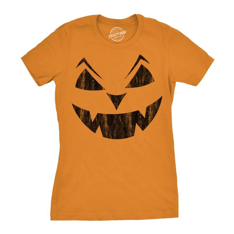 Womens Eyebrows Earl Pumpkin T Shirt Funny Halloween Jack O Lantern Evil Smile Tee For Ladies Funny Womens T Shirts Cute Slimming Top Comfortable Soft Womenswear Halloween Tops for Women Women's Orange - M