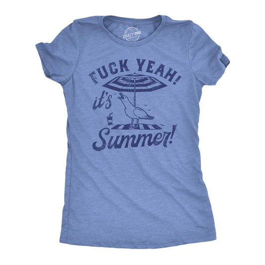 Womens F*ck Yeah Its Summer Funny T Shirt Sarcastic Vacation Tee For Ladies Funny Womens T Shirts Cute Slimming Top Comfortable Soft Womenswear Sarcastic Tops for Women Funny Summer Top Women's Light Blue