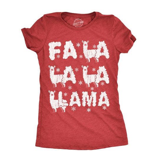 Womens Fa La La La Llama T Shirt Funny Xmas Parody Song Joke Tee For Ladies Funny Womens T Shirts Cute Slimming Top Comfortable Soft Womenswear Christmas Tops for Women Funny Animal Top Women's Red  -