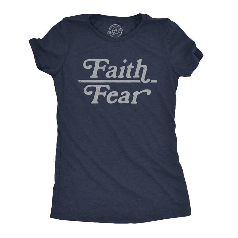 Womens Faith Over Fear T Shirt Cute Religion Faithful Empowerment Novelty Tee Funny Womens T Shirts Cute Slimming Top Comfortable Soft Navy -