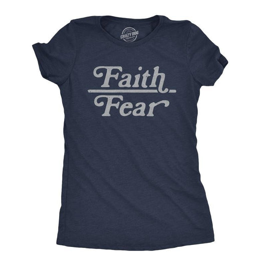 Womens Faith Over Fear T Shirt Cute Religion Faithful Empowerment Novelty Tee Funny Womens T Shirts Cute Slimming Top Comfortable Soft Navy -