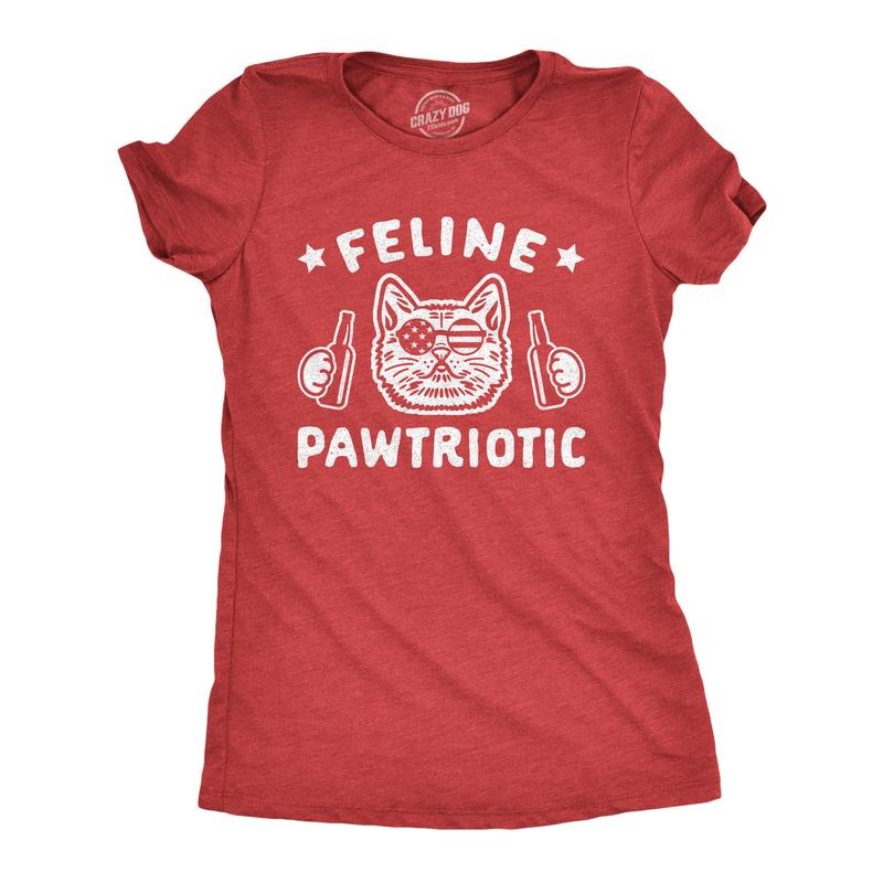 Womens Feline Pawtriotic T Shirt Funny Pet Cat 4th of July Graphic Novelty Tee Funny Womens T Shirts Cute Slimming Top Comfortable Soft Womenswear Patriotic Tops for Women Funny Cat Top Women's Red