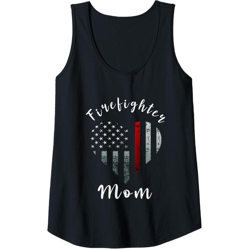 Womens Firefighter Mom Fireman Patriotic American Flag Tank Top made in USA