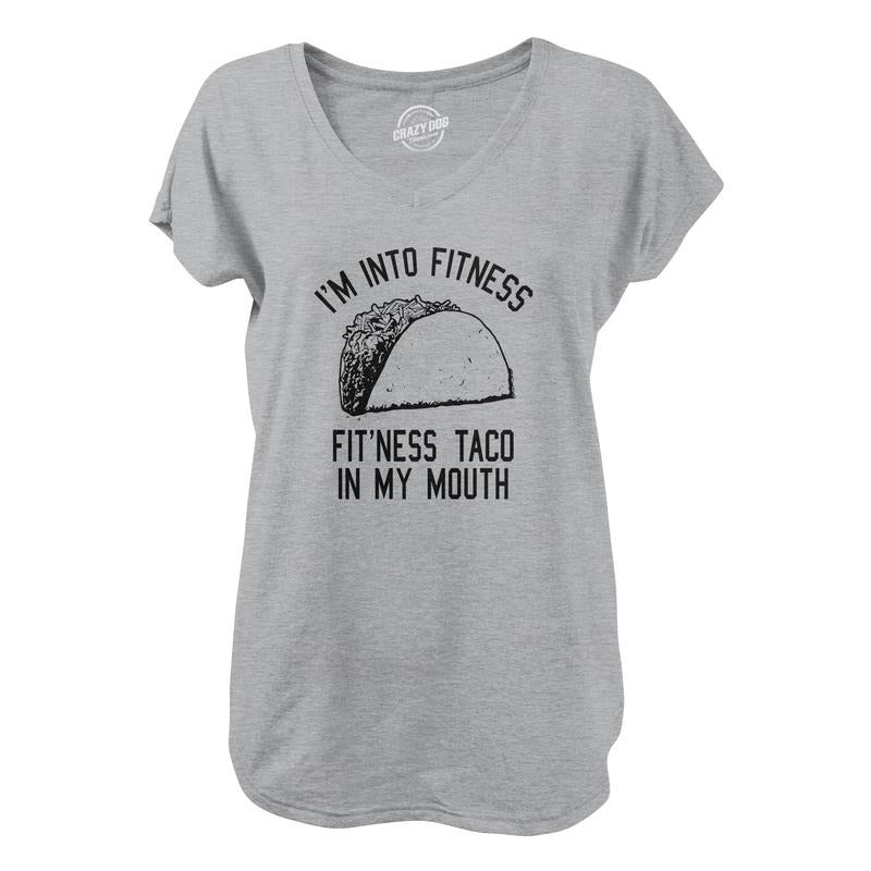 Womens Fitness Taco V-Neck Funny Gym Humor Mexican Food Graphic Muscle Shirt For Ladies Funny Shirts for Women Food  Funny Fitness  Women's Novelty Tees Light Grey