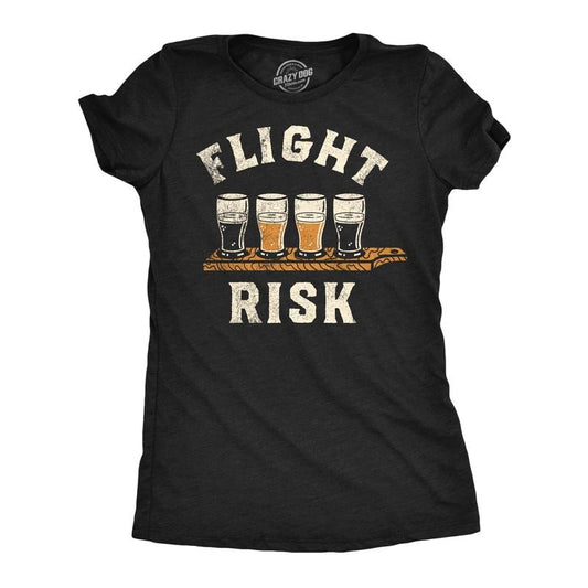 Womens Flight Risk Funny T Shirts Sarcastic Drinking Graphic Tee for Ladies Funny Womens T Shirts Cute Slimming Top Comfortable Soft Womenswear Beer Tops for Women Funny Drinking Top Women's Novelty Black -
