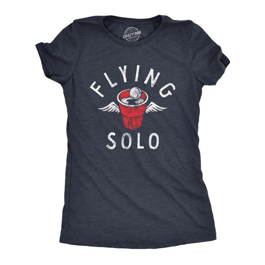 Womens Flying Solo T Shirt Funny Drinking Game Partying Cup Graphic Novelty Tee For Ladies Funny Womens T Shirts Cute Slimming Top Comfortable Soft Womenswear Drinking T Shirt for Women Funny Navy