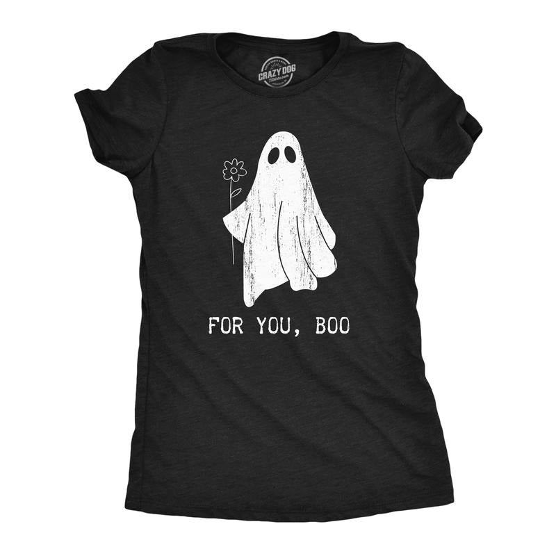 Womens For You Boo T Shirt Funny Halloween Bedsheet Ghost Flower Joke Tee For Ladies Funny Womens T Shirts Cute Slimming Top Comfortable Soft Womenswear Halloween Tops for Women Funny Sarcastic Top Black -