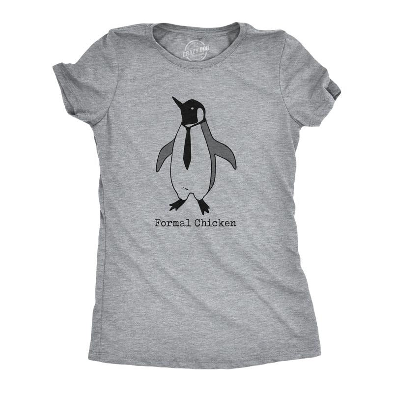 Womens Formal Chicken T Shirt Funny Penguin Suit Tuxedo Tie Joke Tee For Ladies Funny Womens T Shirts Cute Slimming Top Comfortable Soft Womenswear Sarcastic T Shirt for Women Funny Animal T Shirt Light Grey