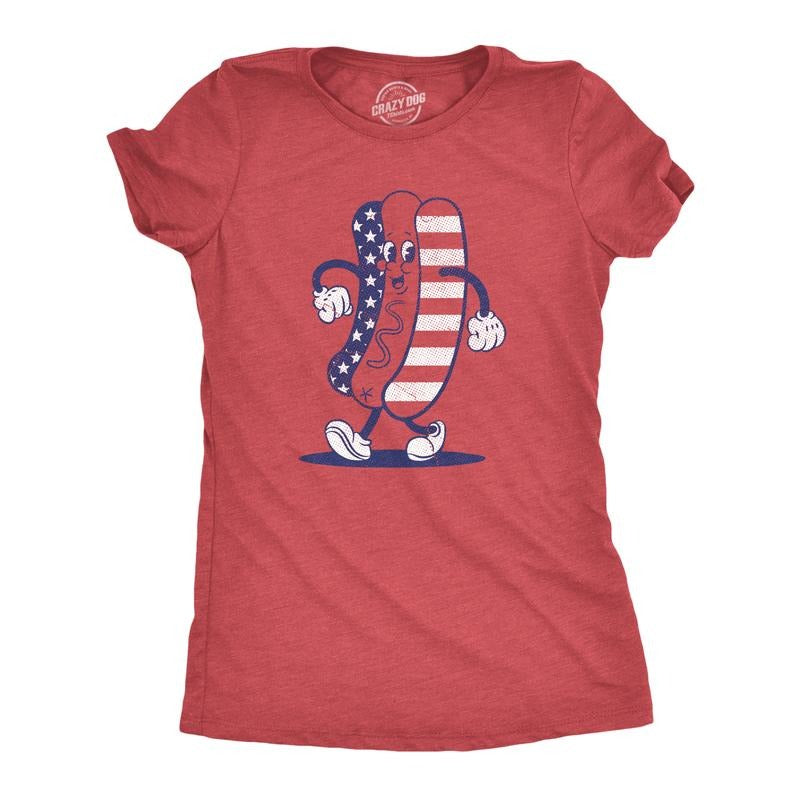 Womens Fourth Of July Hotdog T Shirt Funny Patriotic Cookout Grilling Tee For Ladies Funny Womens T Shirts Cute Slimming Top Comfortable Soft Womenswear Patriotic Tops for Women Funny Food Top Women's Red -