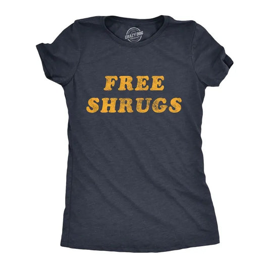 Womens Free Shrugs T Shirt Funny Introvert Hugs Sarcastic Novelty Graphic Tee Funny Womens T Shirts Cute Slimming Top Comfortable Soft Womenswear Funny Introvert Top Women's Novelty Tees Navy