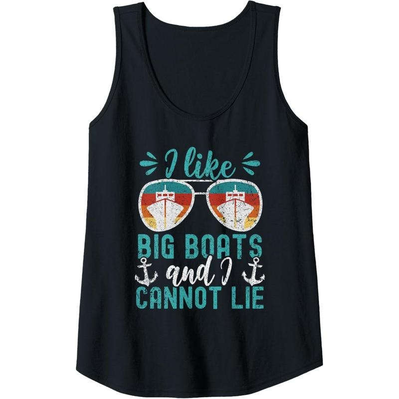 Womens Funny Boating Yacht Cruise I Like Big Boats And I Cannot Lie Tank Top Made in USA