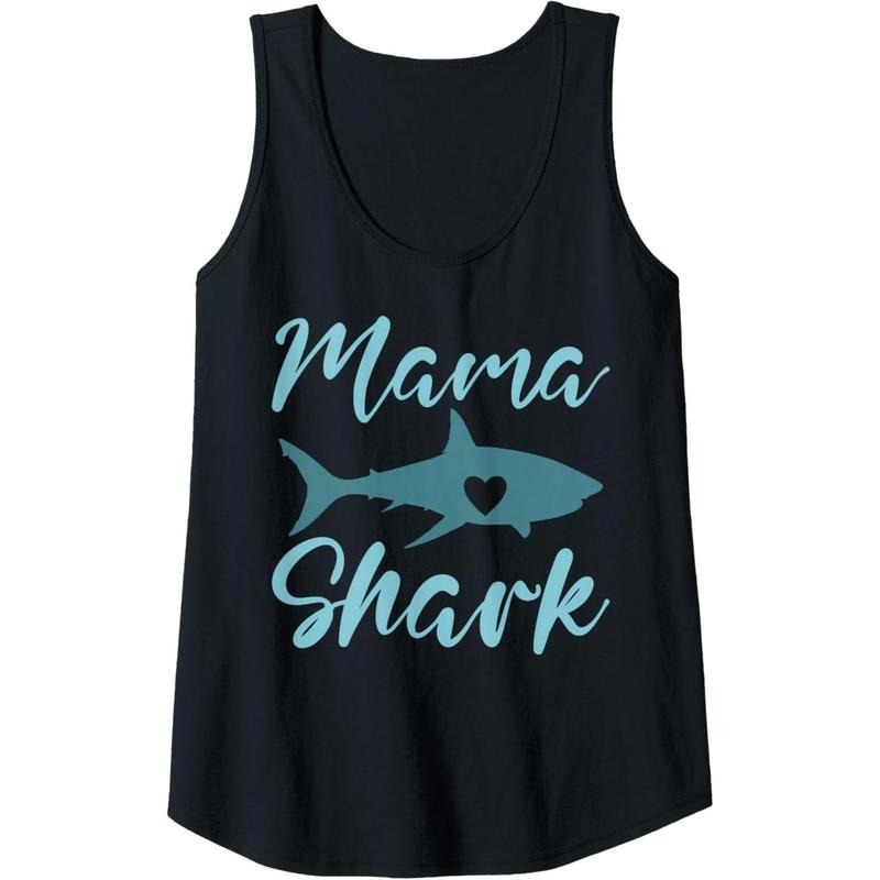 Womens Funny Mama Shark Mother's Day Mom Tank Top Made in USA