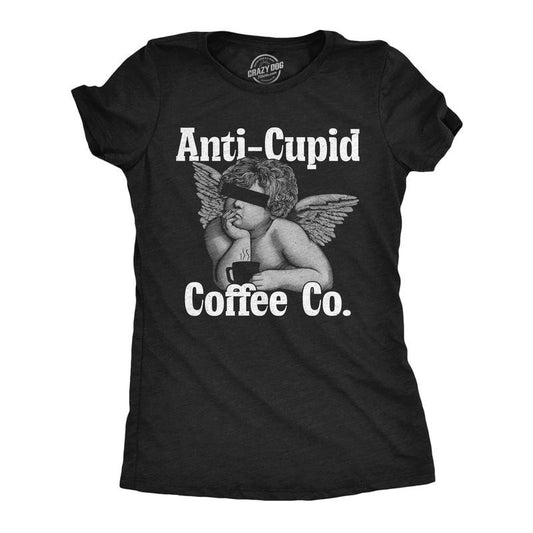 Womens Funny T Shirts Anti Cupid Coffee Co Sarcastic Valentines Day Caffeine Lovers Tee For Ladies Funny Womens T Shirts Cute Slimming Top Comfortable Soft Womenswear Love Tops for Women Funny Coffee Black -