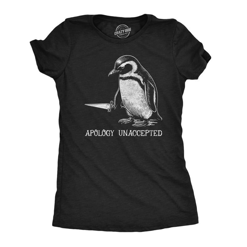 Womens Funny T Shirts Apology Unaccepted Sarcastic Penguin Graphic Novelty Tee For Ladies Funny Womens T Shirts Cute Slimming Top Comfortable Soft Womenswear Funny Sarcastic Top Women's Novelty Tees Black -