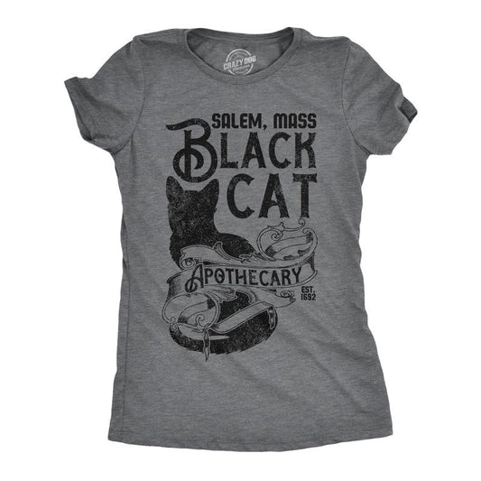 Womens Funny T Shirts Black Cat Apothecary Sarcastic Halloween Kitten Graphic Tee For Ladies Funny Womens T Shirts Cute Slimming Top Comfortable Soft Womenswear Halloween Tops for Women Funny Cat Top Dark Grey