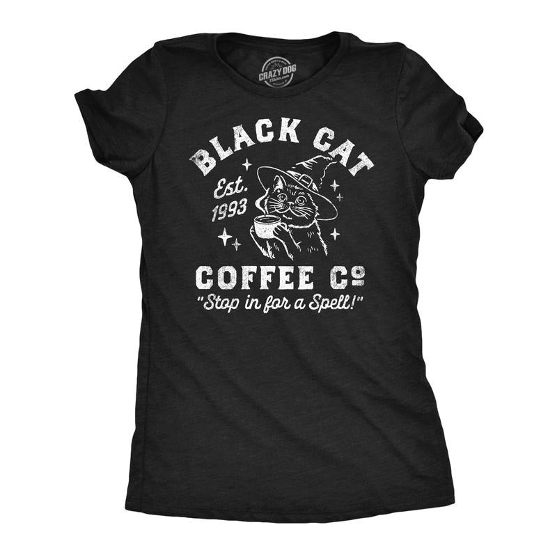 Womens Funny T Shirts Black Cat Coffee Co Sarcastic Halloween Graphic Tee for Ladies Funny Womens T Shirts Cute Slimming Top Comfortable Soft Womenswear Halloween Tops for Women Funny Coffee Top Black -