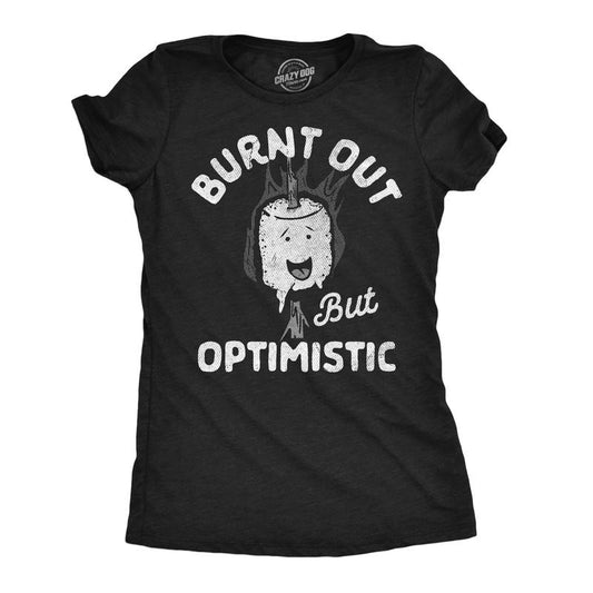 Womens Funny T Shirts Burnt Out But Optimistic Sarcastic Smore Graphic Novelty Tee For Ladies Funny Womens T Shirts Cute Slimming Top Comfortable Soft Womenswear Sarcastic Tops for Women Funny Food Black -