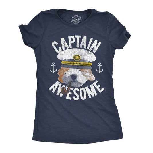 Womens Funny T Shirts Captain Awesome Sarcastic Cute Puppy Graphic Novelty Tee for Ladies Funny Womens T Shirts Cute Slimming Top Comfortable Soft Womenswear Sarcastic Tops for Women Funny Dog Top Navy - Dog