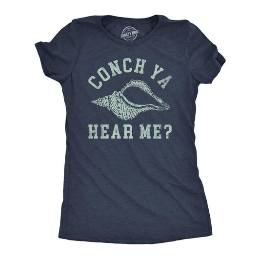 Womens Funny T Shirts Conch Ya Hear Me Sarcastic Beach Graphic Tee for Ladies Funny Womens T Shirts Cute Slimming Top Comfortable Soft Navy -
