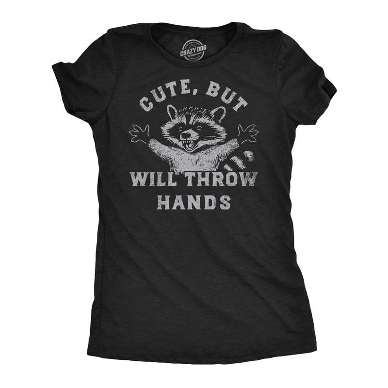 Womens Funny T Shirts Cute But Will Throw Hands Sarcastic Graphic Novelty Tee for Ladies Funny Womens T Shirts Cute Slimming Top Comfortable Soft Womenswear Sarcastic Tops for Women Funny Animal Top Black -