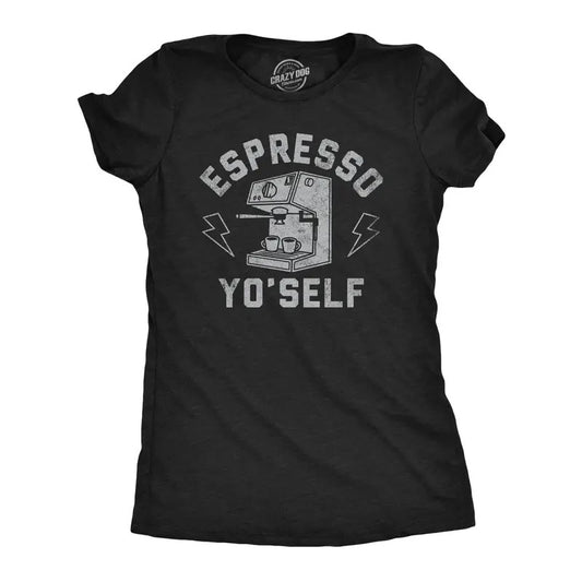 Womens Funny T Shirts Espresso Yo Self Sarcastic Caffeine Lovers Graphic Tee For Ladies Funny Womens T Shirts Cute Slimming Top Comfortable Soft Womenswear Sarcastic Tops for Women Funny Coffee Top Black -