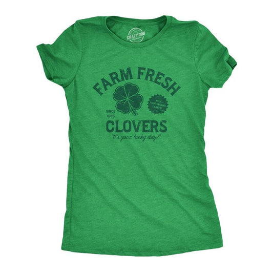 Womens Funny T Shirts Farm Fresh Clovers St Patricks Day Novelty Tee for Ladies Funny Womens T Shirts Cute Slimming Top Comfortable Soft Womenswear Saint Patrick's Day Tops for Women Women's Novelty Green -