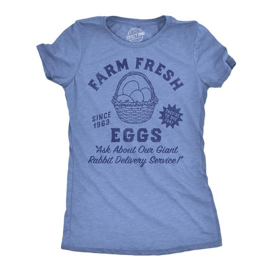 Womens Funny T Shirts Farm Fresh Eggs Sarcastic Easter Graphic Novelty Tee For Ladies Funny Womens T Shirts Cute Slimming Top Comfortable Soft Womenswear Easter Tops for Women Funny Sarcastic Top Light Blue