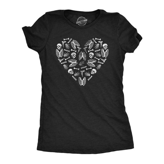 Womens Funny T Shirts Heart Skeleton Bones Sarcastic Halloween Graphic Tee for Ladies Funny Womens T Shirts Cute Slimming Top Black -