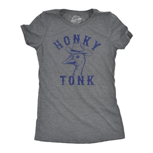 Womens Funny T Shirts Honky Tonk Sarcastic Goose Graphic Novelty Tee For Ladies Funny Womens T Shirts Cute Slimming Top Comfortable Soft Womenswear Sarcastic Tops for Women Funny Animal Top Women's Dark Grey