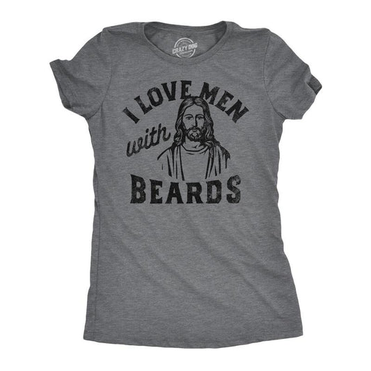 Womens Funny T Shirts I Love Men With Beards Sarcastic Jesus Tee For Ladies Funny Womens T Shirts Cute Slimming Tees with Plus Sizes Easter T Shirt for Women Funny Sarcastic T Shirt Women's Novelty T Dark Grey