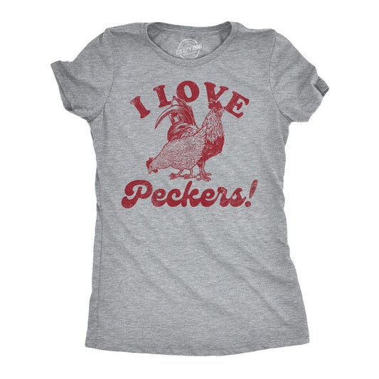 Womens Funny T Shirts I Love Peckers Sarcastic Chicken Graphic Tee For Ladies Funny Womens T Shirts Cute Slimming Top Comfortable Soft Womenswear Sarcastic Tops for Women Funny Animal Top Women's Light Grey