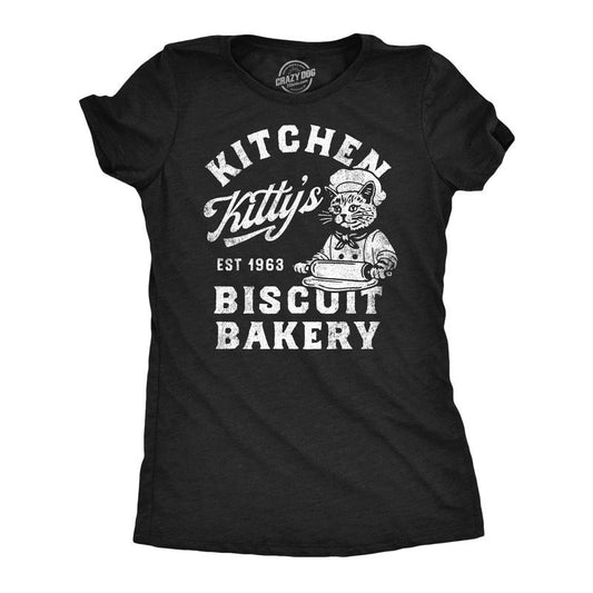 Womens Funny T Shirts Kitchen Kittys Biscuit Bakery Sarcastic Kitten Graphic Tee for Ladies Funny Womens T Shirts Cute Slimming Top Black -