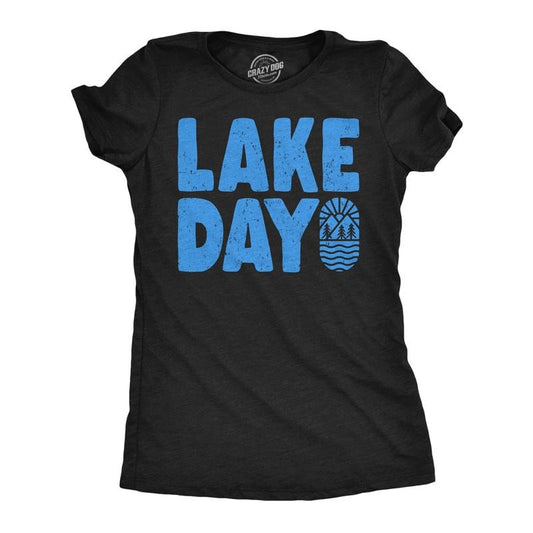 Womens Funny T Shirts Lake Day Awesome Summer Vacation Graphic Tee For Ladies Funny Womens T Shirts Cute Slimming Top Comfortable Soft Womenswear Summer Tops for Women Funny Camping Top Women's Black -
