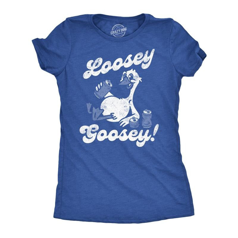 Womens Funny T Shirts Loosey Goosey Sarcastic Drinking Tee for Ladies Funny Womens T Shirts Cute Slimming Top Comfortable Soft Royal -