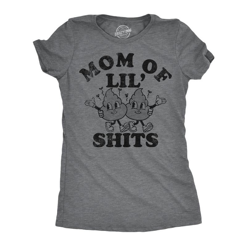 Womens Funny T Shirts Mom Of Lil Shits Sarcastic Mothers Day Tee For Ladies Funny Womens T Shirts Cute Slimming Top Comfortable Soft Womenswear Mother's Day Tops for Women Funny Sarcastic Top Women's Dark Grey