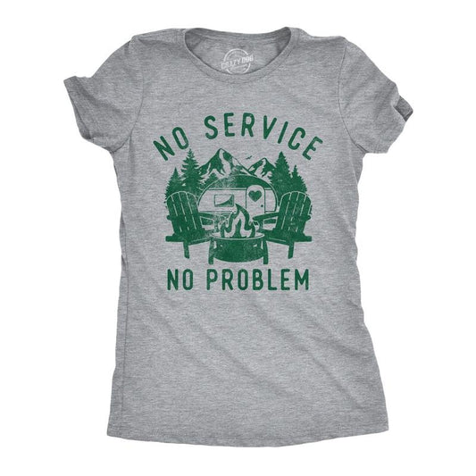 Womens Funny T Shirts No Service No Problem Sarcastic Camping Graphic Novelty Tee For Ladies Funny Womens T Shirts Cute Slimming Top Comfortable Soft Womenswear Sarcastic Tops for Women Funny Camping Light Grey