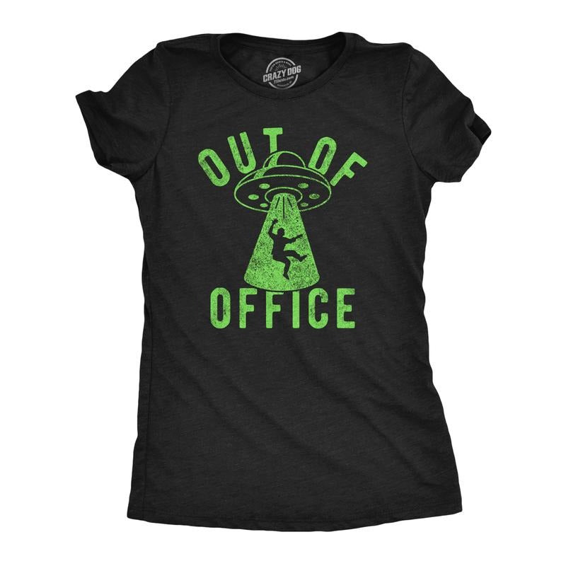 Womens Funny T Shirts Out Of Office UFO Sarcastic Alien Graphic Tee For Ladies Funny Womens T Shirts Cute Slimming Top Comfortable Soft Womenswear Space Tops for Women Funny Office Top Women's Novelty Black -
