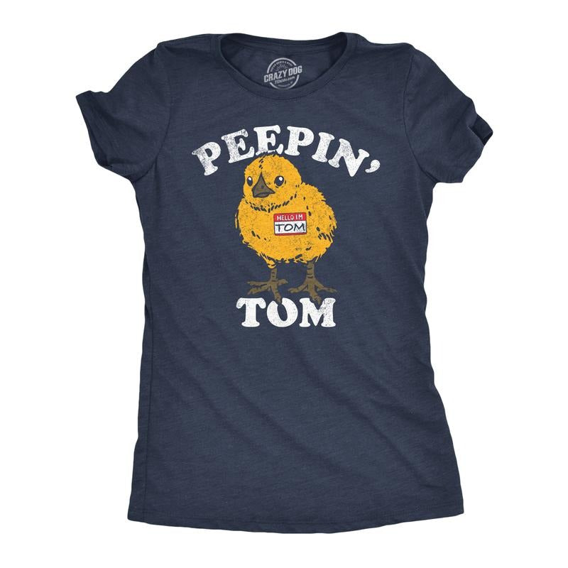 Womens Funny T Shirts Peepin Tom Sarcastic Graphic Tee For Ladies Funny Womens T Shirts Cute Slimming Top Comfortable Soft Womenswear Funny Animal Top Women's Novelty Tees Navy -
