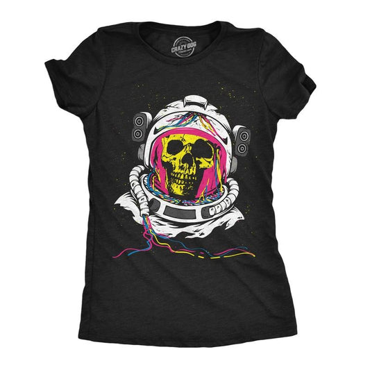 Womens Funny T Shirts Rainbow Astronaut Skull Cool Graphic Tee For Ladies Funny Womens T Shirts Cute Slimming Top Comfortable Soft Womenswear Funny Space Top Women's Novelty Tees Black -