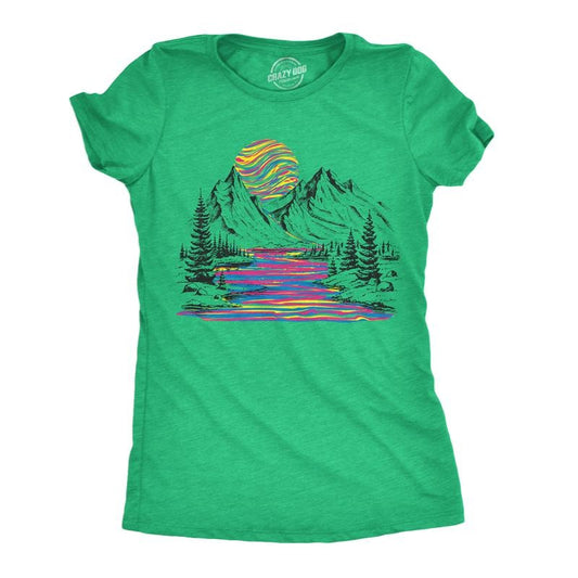 Womens Funny T Shirts Rainbow River Cool Nature Graphic Tee for Ladies Funny Womens T Shirts Cute Slimming Top Comfortable Soft Womenswear Funny Camping Top Women's Novelty Tees Green -