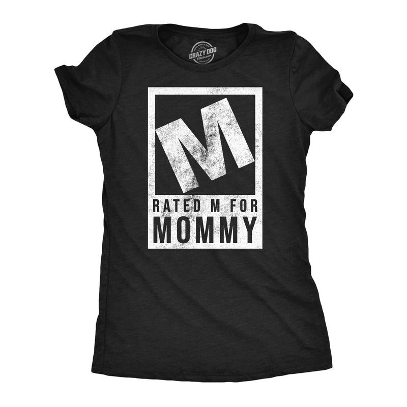 Womens Funny T Shirts Rated M For Mommy Sarcastic Video Game Graphic Tee For Ladies Funny Womens T Shirts Cute Slimming Top Comfortable Soft Womenswear Mother's Day Tops for Women Funny Gamer Top Black -